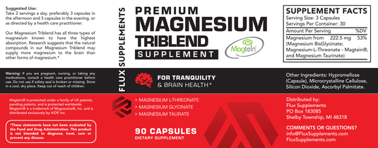 Flux Supplements Magnesium Triblend Label