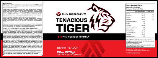 Tenacious Tiger Preworkout By Flux Supplements Label